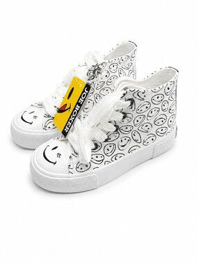 Joe Boxer Girls High Top Sneakers Size 13 White Smiley Face Canvas Shoes NWT